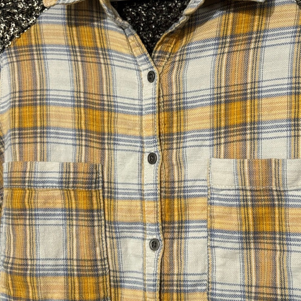 Free People Women's Small Little Bit of Sugar Sequined Flannel Button Up Shirt - Picture 4 of 7